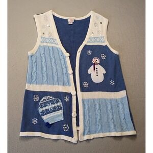 Vtg 90s‎ Holiday Editions Snowman Ice Skating Winter Festive Womens Vest Size M